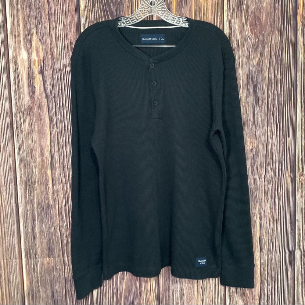 Abercrombie & Fitch Black Long Sleeve Thermal Waffle Henley